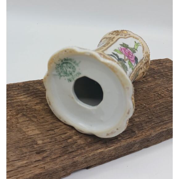 Antique Hand Painted Nippon Hat Pin Holder Japanese Gold Moriage Ornate Asian - Picture 8 of 9